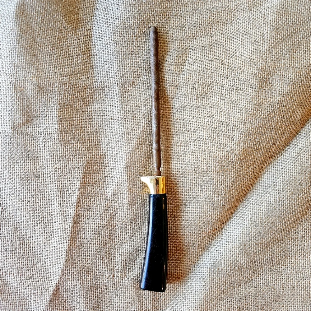 Vintage Knife Sharpening Steel Rod Black Handle Gold Guard Honing Tool